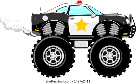 monstertruck police car 4x4 cartoon isolated on white background