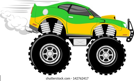 monstertruck race car 4x4 cartoon isolated on white background