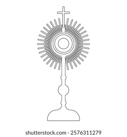 Monstrance Christi Sacrament of the eucharist contour outline line icon black color vector illustration image thin flat style