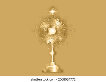 Der Monstrance Silver Ostensorium wird in römisch-katholischen, alten katholischen und anglikanischen Zeremonie Traditionen verwendet. Die Vorhersage des gesegneten Sakraments wird für Eucharistische Gastgeber verwendet. Vektorgrafik einzeln 