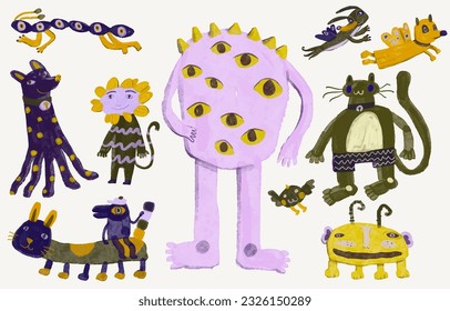 Monstres. watercolor vector illustration. Funny animal.