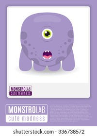Monstrolab. Cute Madness. Vector picture of cartoon cute monster in frame