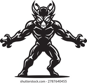 Monstrous alien demon with sharp claws and horns