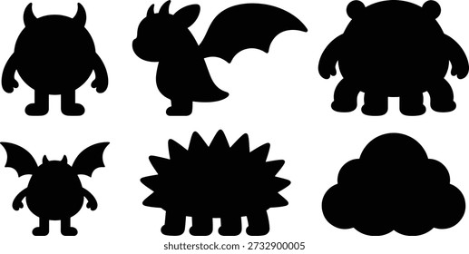 Monstrous creatures in various poses and shapes in black
