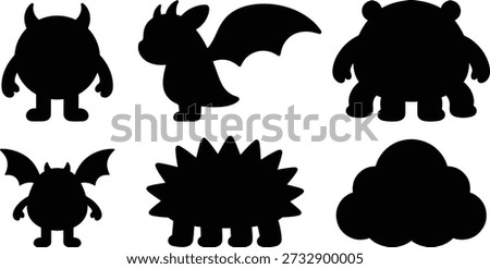 Monstrous creatures in various poses and shapes in black