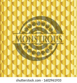 Monstrous gold emblem. Scales pattern. Vector Illustration. Detailed.