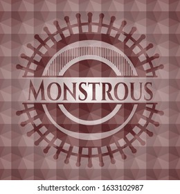 Monstrous red badge with geometric pattern background. Seamless.