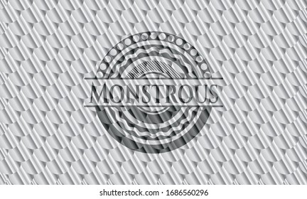 Monstrous silver badge or emblem. Scales pattern. Vector Illustration. Detailed.