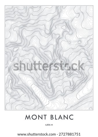 Mont Blanc topographic map print. Minimalist contour lines art.
