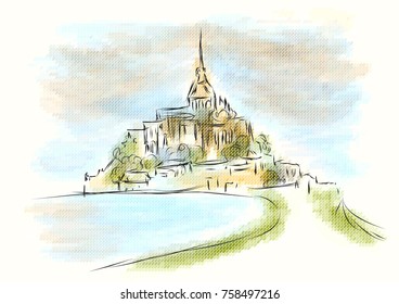 mont saint michel abstract illustration on multicolor background