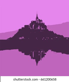 Mont Saint Michel castle in a fantasy landscape, abstract illustration    