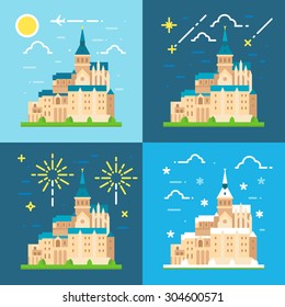 Mont Saint Michel flat design illustration vector