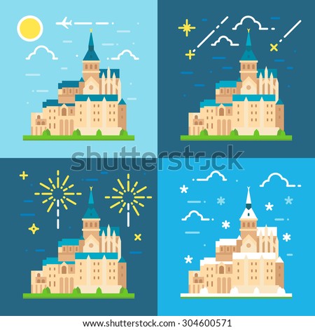 Mont Saint Michel flat design illustration vector