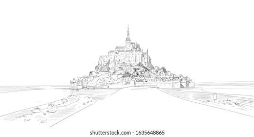 Mont Saint Michel. France. Urban sketch. Hand drawn vector illustration