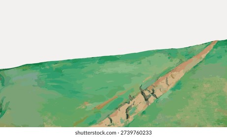 Cezanne’s Mont Sainte-Victoire border post-impressionist landscape painting, illustration isolated on white, vector.