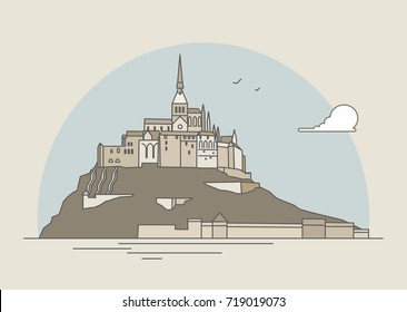 Mont Saint-Michel, flat vector illustration.