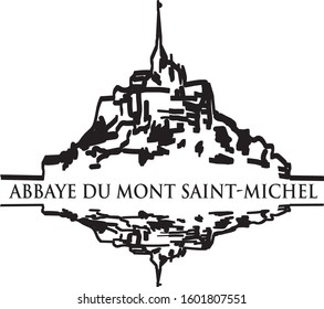 Mont Saint-Michel, Normandy. General view of the island, hand drawn vector illustration