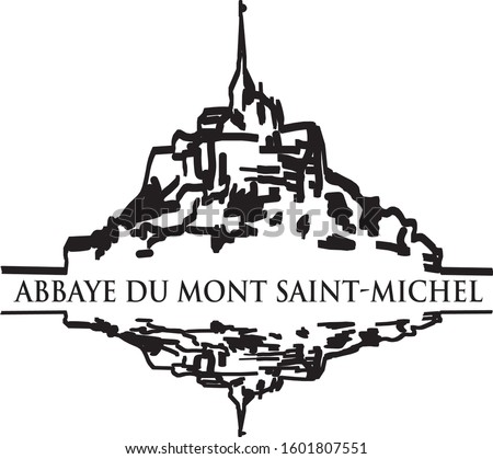 Mont Saint-Michel, Normandy. General view of the island, hand drawn vector illustration