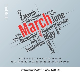 Mont Text composition as monthly calendar