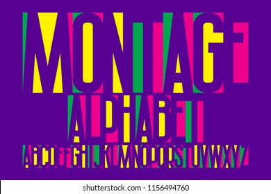 Montage alphabet. Colorful letters font. Isolated english alphabet.