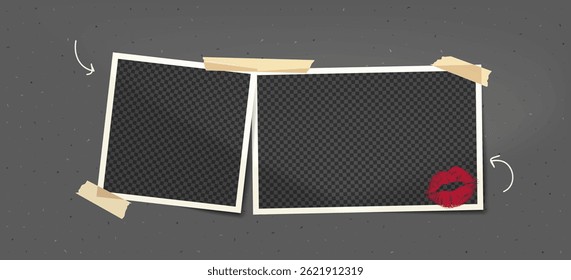Montage Collage with Two Photo Frame at the concrete bg. Vector Template Images