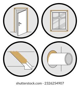 Montage foam purposes circle icons set - for assembling door frames and windows, filling gaps and insulating