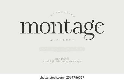 Montage typography beauty fashion elegant minimalist serif italic fonts decorative wedding vintage retro logos. Minimal luxury font alphabet logo. Vector illustration