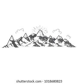 Montain and clouds. Vintage illustration for travel and wanderlust.