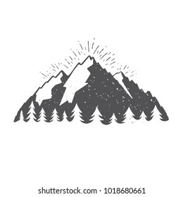 Montain and forest. Vintage illustration for travel and wanderlust.