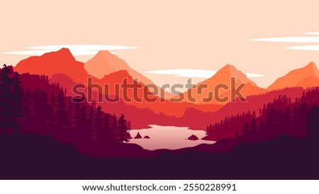 Montain And Lake Landscape View