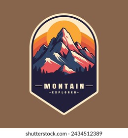 Montain logo retro style design illustration