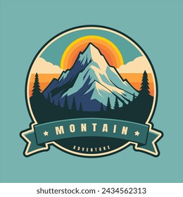 Ilustración de diseño de estilo retro de logotipo de montaña