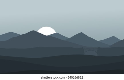 Montain nature landscape on gray background