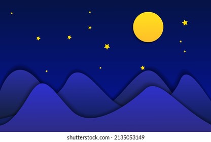 Montain at night realistic with shadow background vector
