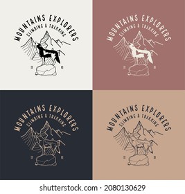 montains explore wolf climbing vector print design