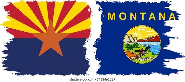 Montana and Arizona states grunge brush flags connection, vector