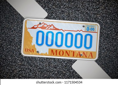 Montana auto license plate, on the asphalt. Detailed object. Flat vector illustration.