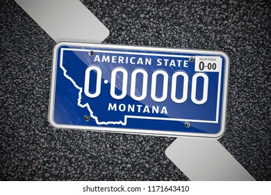 Montana auto license plate, on the asphalt. Detailed object. Flat vector illustration.