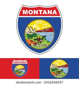 Insignia de Montana para el nombre de la camiseta de la marca y el país de celebración con la bandera o el icono patriotismo