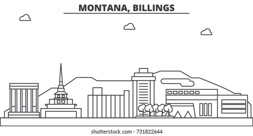 Montana, Billings architecture line skyline illustration. Linear vector cityscape with famous landmarks, city sights, design icons. Landscape wtih editable strokes