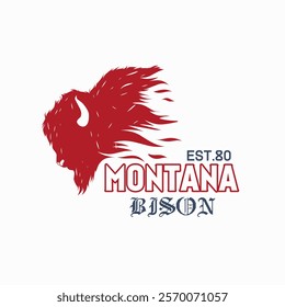 Montana Bison Vintage Logo, Wild Buffalo Silhouette Design 