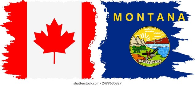 Montana and Canada grunge brush flags connection, vector