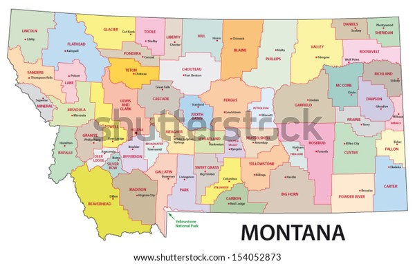 Montana County Map Stock Vector Royalty Free 154052873