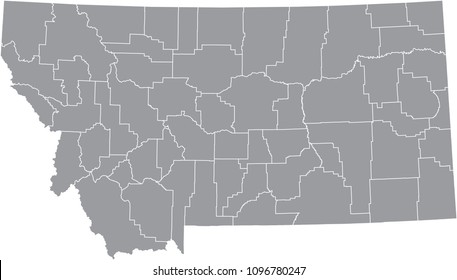 Montana county map vector outline gray background. Map of Montana state of United States of America with counties borders