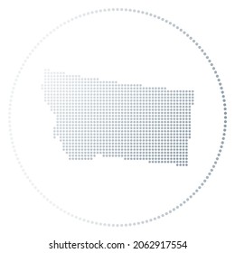 Montana digital badge. Dotted style map of Montana in circle. Tech icon of the US state with gradiented dots. Authentic vector illustration.