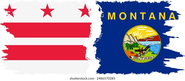 Montana and District of Columbia USA - Washington, D.C. grunge brush flags connection, vector