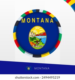 Montana Flag with Colorful Circle Border. Vector icon.