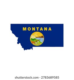 Montana flag map poster. US state pride wall decor artwork. Patriotic printable digital art. Detailed vector illustration