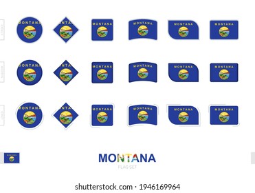Bandera de Montana, banderas simples de Montana con tres efectos diferentes. Ilustración vectorial.