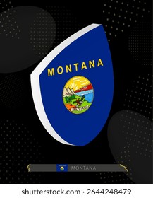 Montana Flag Shield icon in 3D on Dark Modern Abstract Rugby Background. Perfect for sports events, heritage themes, national celebrations, and patriotic designs.